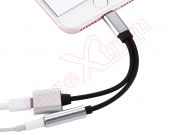 Cable adaptador de 10cm de 8 pines macho (lightning) a lightning hembra + audio jack hembra, color gris dispositivos Apple
